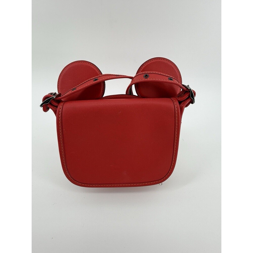Disney Coach Mickey Mouse Ear Saddle Crossbody Bag Red Leather